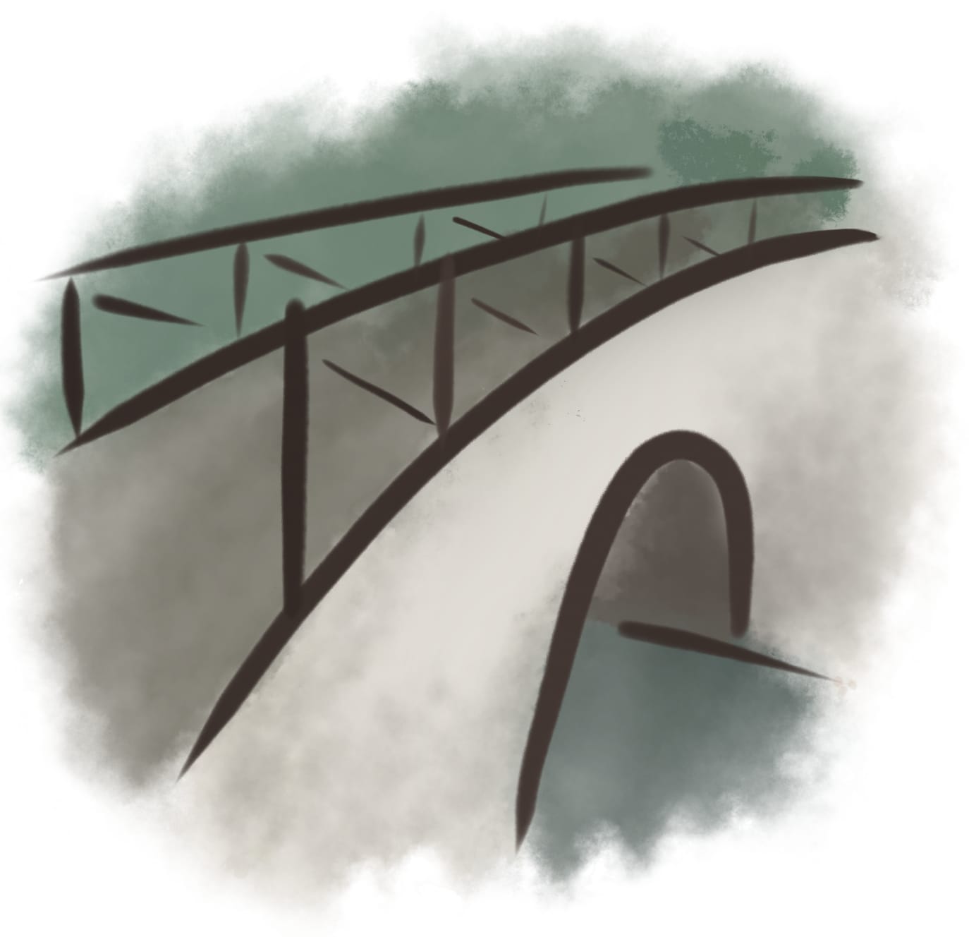 Un ponte di legno che collega due sponde in una zona tranquilla, circondato da alberi e vegetazione.