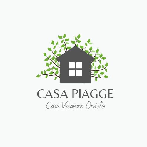 Logo von Casa Piagge, einer gemütlichen Residenz umgeben von grünen Blättern und einem braunen Haus.