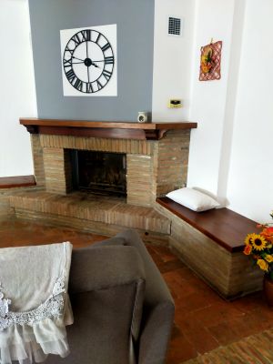 Simple living area with fireplace, vintage clock, and touches of decor for a cozy atmosphere.