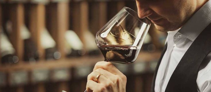 Un sommelier esplora il vino, analizzando i profumi in un contesto raffinato.