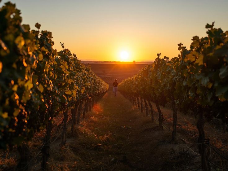 Vineyards in the Trasimeno wine region at sunset.